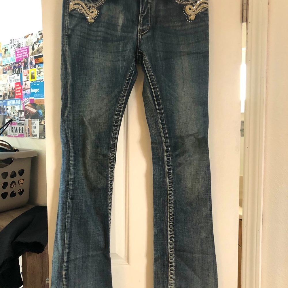 Embellished Denim Flare Jeans